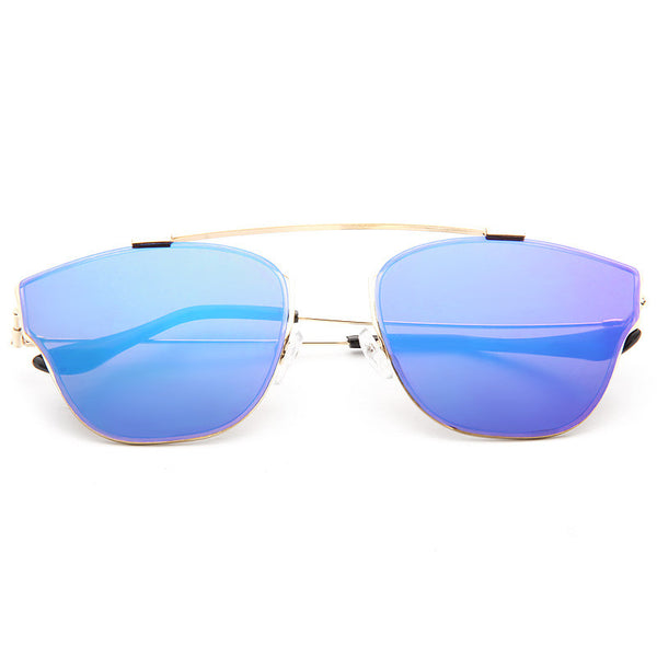 Men's Sunglasses Designer Fashion Flat Black Blue Mirror 