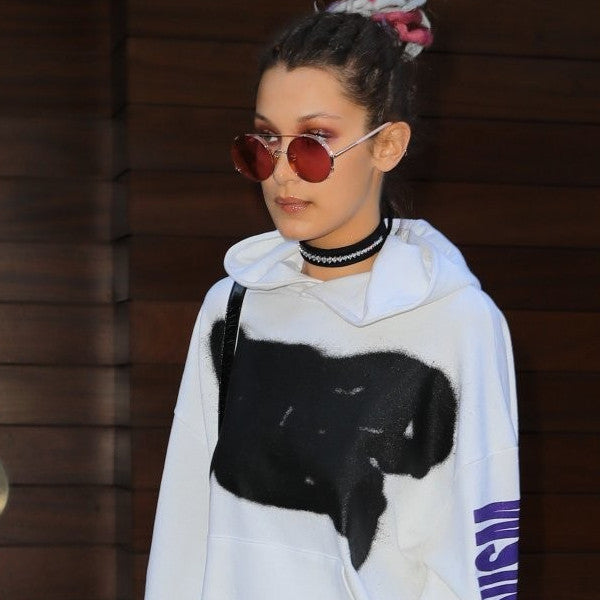 Bella Hadid Style Color Mirror Round Flip Up Metal Celebrity Sunglasses