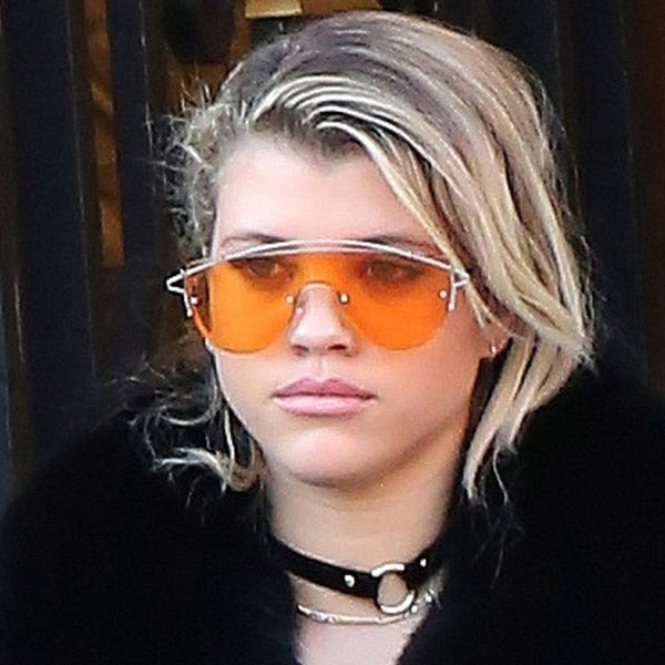 Sofia Richie Style Flat Top Mirror Shield Celebrity Sunglasses